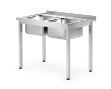 Stůl se 2 dřezy – přišroubovaný, hloubka 700 mm, HENDI, Profi Line, 1000x700x(H)850mm
