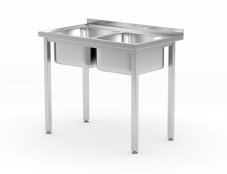 Stůl se 2 dřezy – přišroubovaný, HENDI, Kitchen Line, dva dřezy, 1000x600x(H)850mm