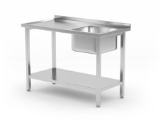 Dřezový stůl s policí, přišroubovaný, HENDI, Kitchen Line, Nerez stůl s dřezem na pravé straně, 1000x600x(H)850mm