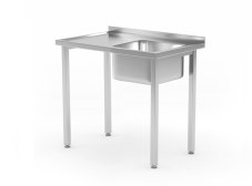 Dřezový stůl, šroubovaný, HENDI, Kitchen Line, Dřez s umyvadlem na pravé straně, 800x600x(H)850mm
