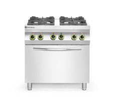 Plynový sporák se 4 hořáky a konvektomatem GN 1/1, HENDI, Kitchen Line, 230V/3000W, 19kW, 800x722x(H)900mm