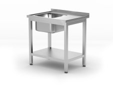 Dřezový stůl s policí – přišroubovaný, hloubka 600 mm, HENDI, Profi Line, Levá strana, 800x600x(H)850mm